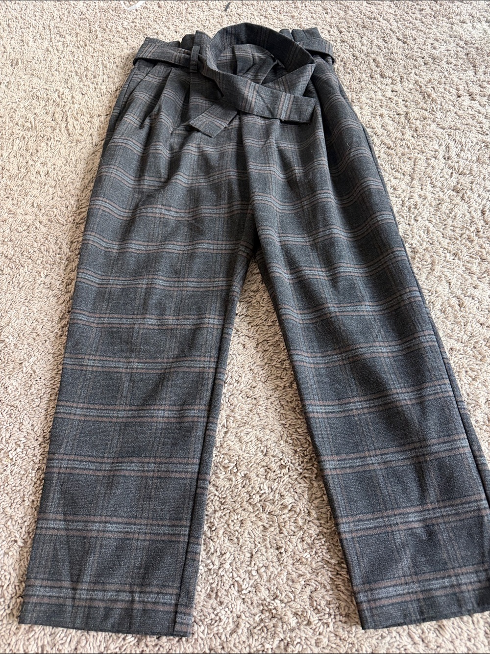a new day Gray Plaid Paperbag Waist Trousers
